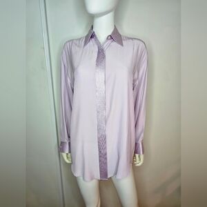 VTG Tracy M. 100% Silk Lavender Womens Button-Up Shirt Size M
